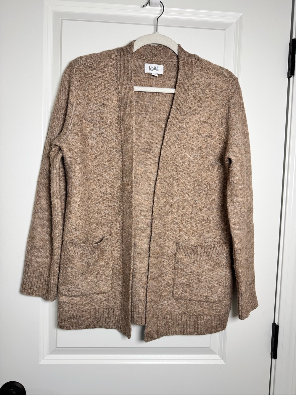 croft & barrow Beige Open-Front Pocket Cardigan